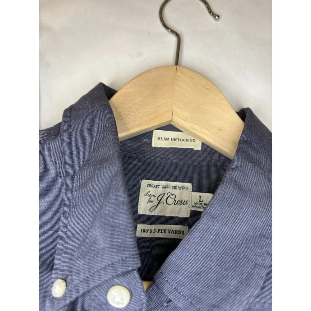 J.Crew Slim Untucked Secret Wash Shirt Men's L Stretch Muted Blue Office Career